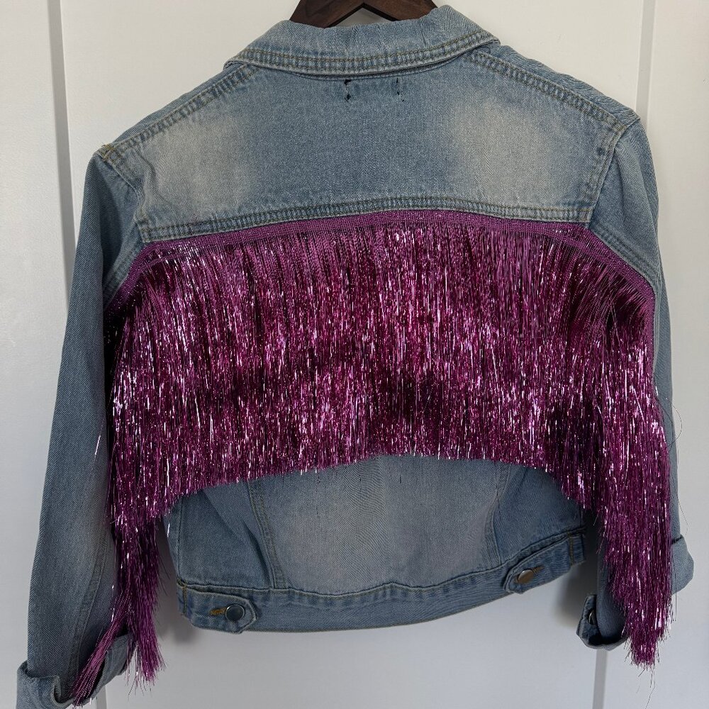 Boohoo Fringe Denim Jacket and Shorts Set | Size US 6